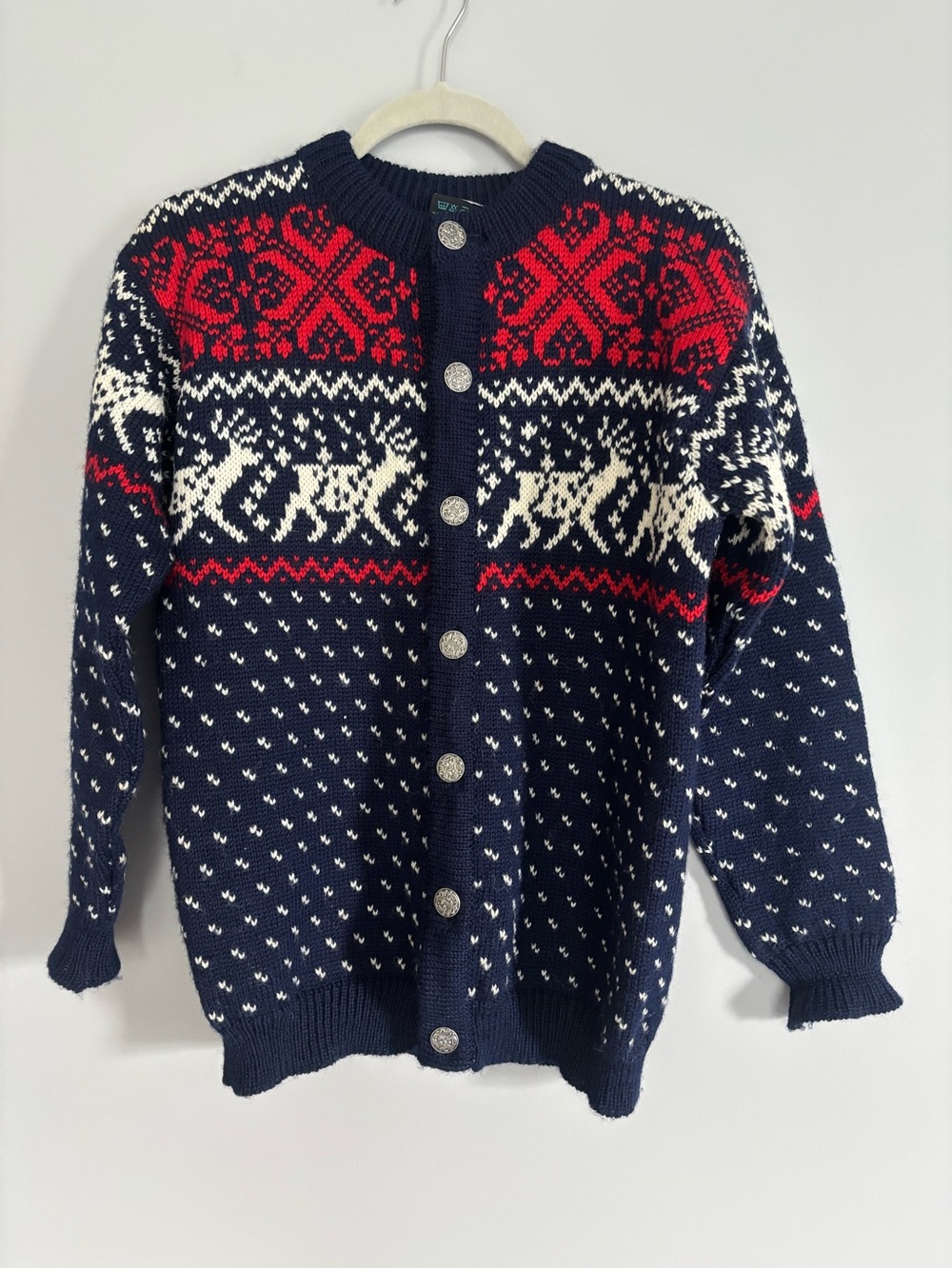 Dale of Norway Navy Red White Nordic Wool Cardigan Jacket